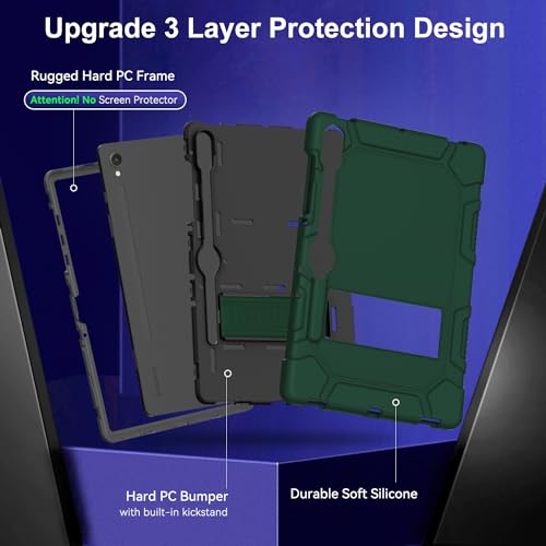 MARIWIVI Case for Samsung Galaxy Tab S9 FE 5G 10.9 Inch/Galaxy Tab S9 11 inch 2023, Shockproof Protective Case for Galaxy Tab S9/S9 FE with S Pen Holder & Multi-Angle Viewing Kickstand(AlpGreen+Black)