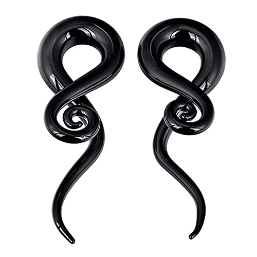 YOFANST 2pcs Glass Ear Tapers Plugs Handmade Spiral Gauges Piercing Jewelry, Black Twist 0G