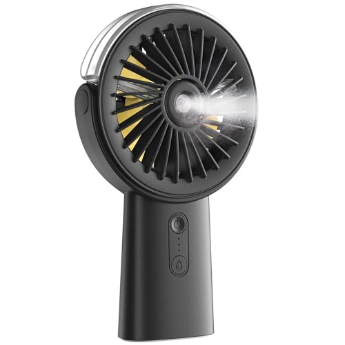 Otlonpe Misting Fan Portable Fan with Mist, 4000 mAh Rechargeable Handheld Fan Battery Operated Water Spray Mister Fan, Small Personal Hand Held Fan Power Bank for Travel Men Women, Black