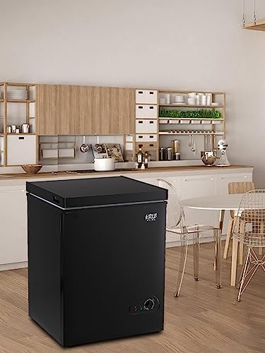 KRIB BLING Mini Chest Freezer 3.5 Cu.Ft 7 Gears Temperature Control Compact Deep Freezer with Top Open Door and Removable Storage Basket Black