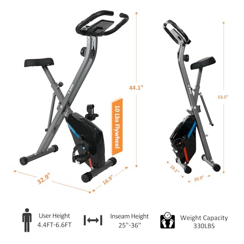 SogesPower Exercise Bike Folding Indoor Cycling Bike 2 IN 1 Foldable Stationary Bike Fitness X-Bike 8-Level Magnetic Resistance 330 LB Weight Capacity with Ipad Mount Comfortable Seat Cushion&LCD