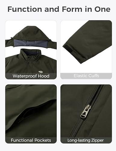 wantdo Men's Big and Tall Winter Jackets Waterproof Winter Snow Coat Windproof Raincoat Black Large Tall