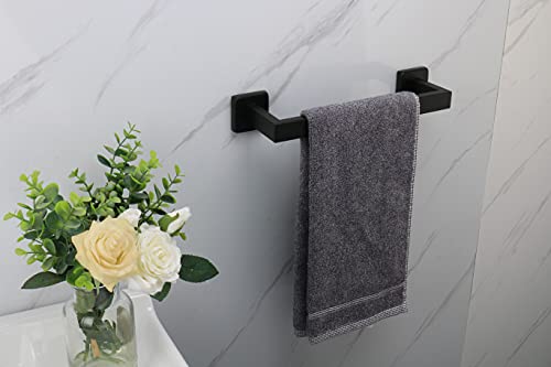 TocTen Bath Towel Rack - Square Base Thicken SUS304 Stainless Steel Towel Bar for Bathroom, Bathroom Accessories Towel Rod Heavy Duty Wall Mounted Towel Holder. (Black, 12)