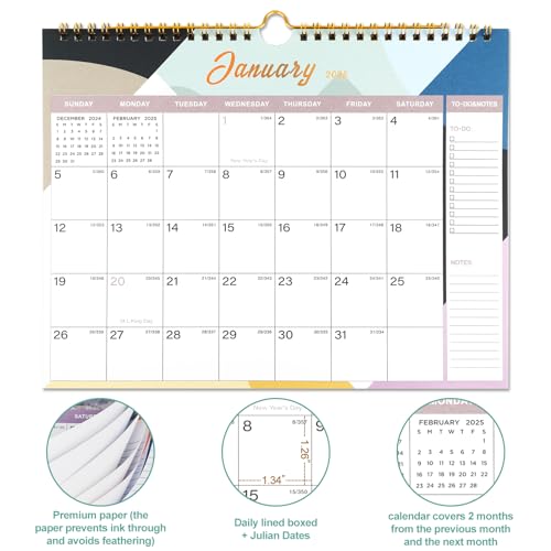 Vibrant Focus 2024-2025 Wall Calendar - 18 Monthly Wall Calendar 2024-2025, July 2024 - December 2025,8.5" x 11", 2024-2025 Calendar with Twin-Wire Binding, Hanging Hook, Blocks and Julian Dates (2024-2025 Wall Calendar)