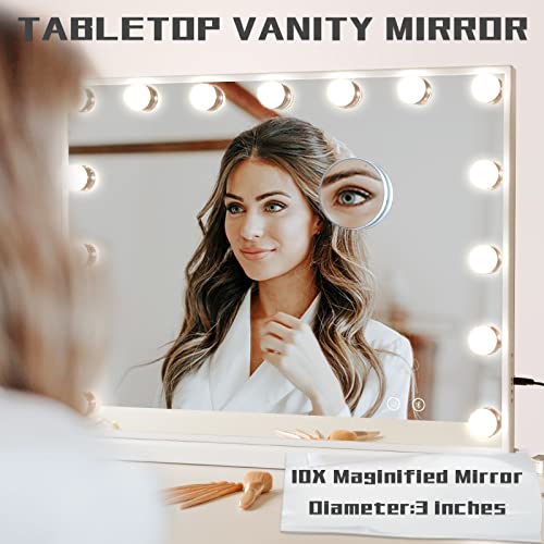 COOLJEEN Hollywood Lighted Vanity Mirror with Bluetooth, USB Charging, 15 Dimmable LEDs, 3 Color Lighting - Touch Control