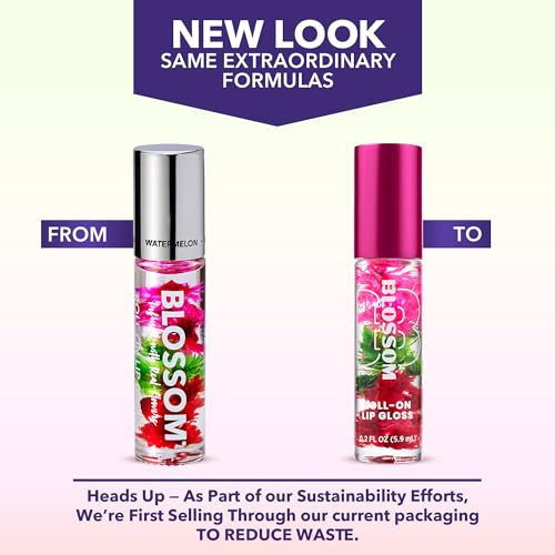 Blossom Roll on Lip Gloss, Scented Clear High Shine Moisturizing Lip Oil, Non Sticky, Infused with Real Flowers, Made in USA, 0.2oz, Pineapple