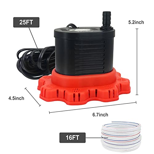 AgiiMan Pool Cover Pump Above Ground - 850 GPH Submersible Water Pump for Pool Draining, Portable Small Sump Pumps with 16' Drainage Hose and 25' Power Cord, 3 Adapters, Green