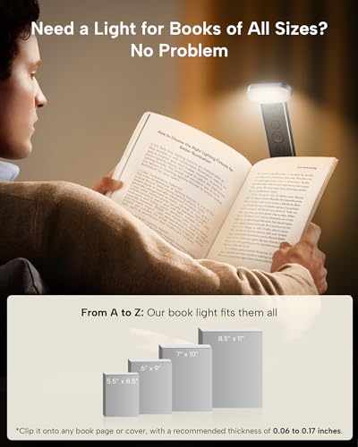 86lux Book Light, Reading Light for Book in Bed, USB Rechargeable LED Night Light with 3 Colors & Limitless Dimming, Aluminum Alloy Bookmark Light for Book Lovers,Technology Black
