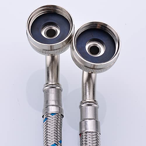 Washing Machine Hoses 4 Ft Premium Stainless Steel Braided Hose with 90 Degree Brass Elbow, Burst Proof (2 Pack) Red and Blue Water Connection Washer Inlet Supply Lines by TRUSTMI