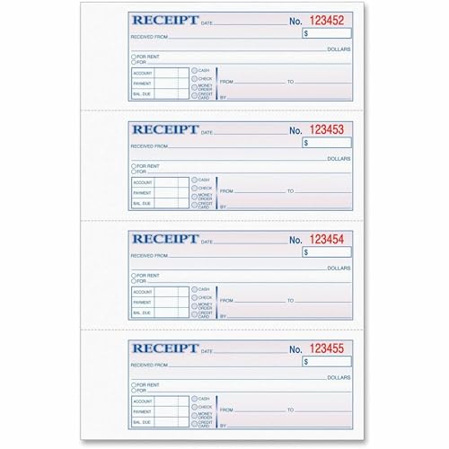 TOPS Money/Rent Receipt Book, 3-Part, Carbonless, 11 x 7-5/8 Inches, 4 Receipts/Page, 100 Sets per Book (46808)