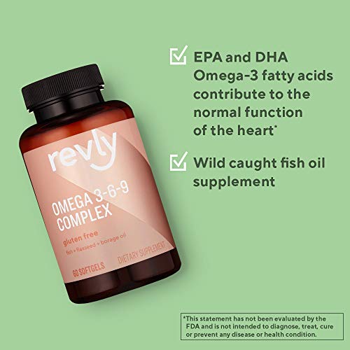 Amazon Brand - Revly Omega 3-6-9 Complex of Fish, Flaxseed and Borage Oil - EPA & DHA Omega-3 fatty acids - 60 Softgels, 2 Month Supply