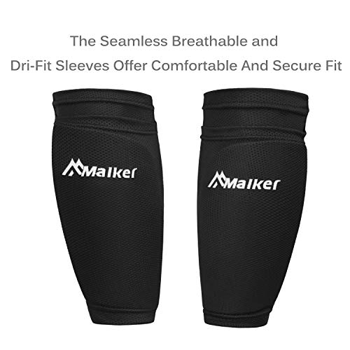 Malker Soccer Shin Guards for Kids Youth Adults Shin Guards Pads with Lower Leg Sleeves, Lightweight and Compact, Protective Soccer Equipment (Black S)