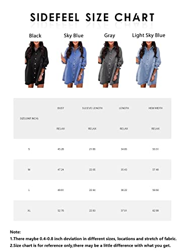 Sidefeel Womens Smocked 3 4 Sleeve Button Down Denim Jeans Dresses Small Black