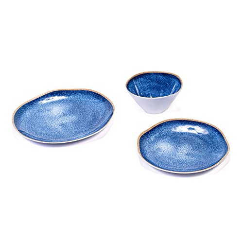 Prepara 12 Piece Melamine Dinnerware Set, Blue Ceramic