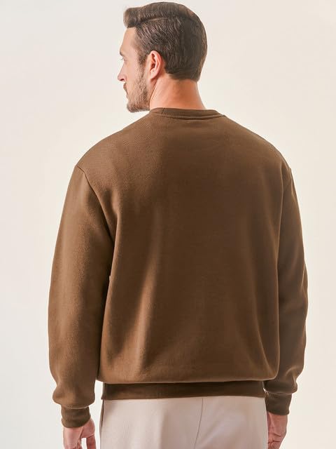 JMIERR Men's Casual Fleece Long Sleeves Crewneck Sweatshirts Thick Cotton Pullover Sweatshirt for Men, US38(S), Brown