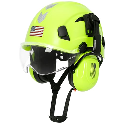 AOLAMEGS Construction Hard Hat with Visor and Earmuffs - Hard Hats Construction OSHA Approved, ANSI Z89.1 ABS Safety Helmet with and Ear Protection, Hardhats for Men Women Worker,6-pt Suspension