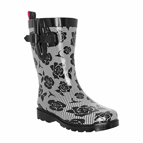 Capelli New York Ladies Geo Diamond Printed Mid-Calf Rain Boot Black Combo 7