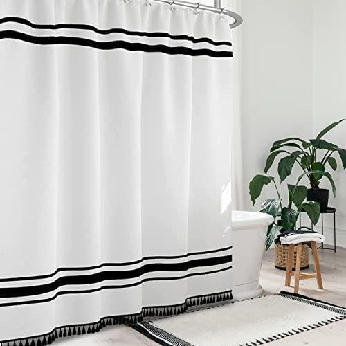 For Seasonwood Black and White Shower Curtain ，78-Inch Striped Shower Curtain for
