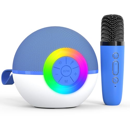 Heroange Karaoke Microphone Machine Toys for Kids Adults, Mini Portable Bluetooth Speaker with Wireless Mic, Christmas Birthday Gifts for Boys Girls Ages 3 4 5 6 7 8 9 10 11 12+ Year Old Blue