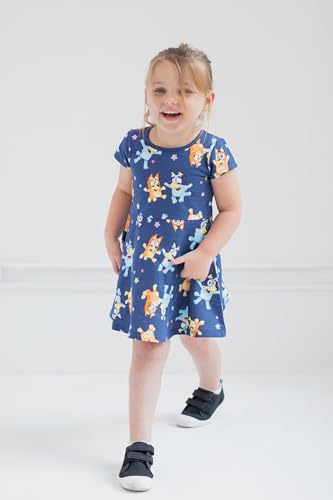Bluey Bingo Toddler Girls Skater French Terry Dress and Scrunchie 2T Blue