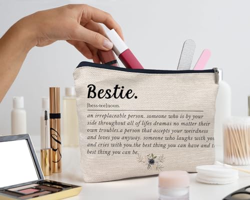 IWXYI Bestie Makeup Bag,Bestie Definition Makeup Bags With Zipper,Bestie Friend Makeup Bag Zipper Pouch Travel Toiletry Gifts For Women,Bestie Gifts For Women