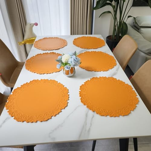 Kreatur Woven Vinyl Placemats for Dining Table Durable Heat Resistant Washable Wedge Placemats for Round Table,Placemats Set of 6,Gold