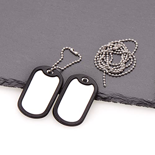 Paialco Stainless Steel Military Dog Tags Necklace Bead Chain 27", Black Silceners