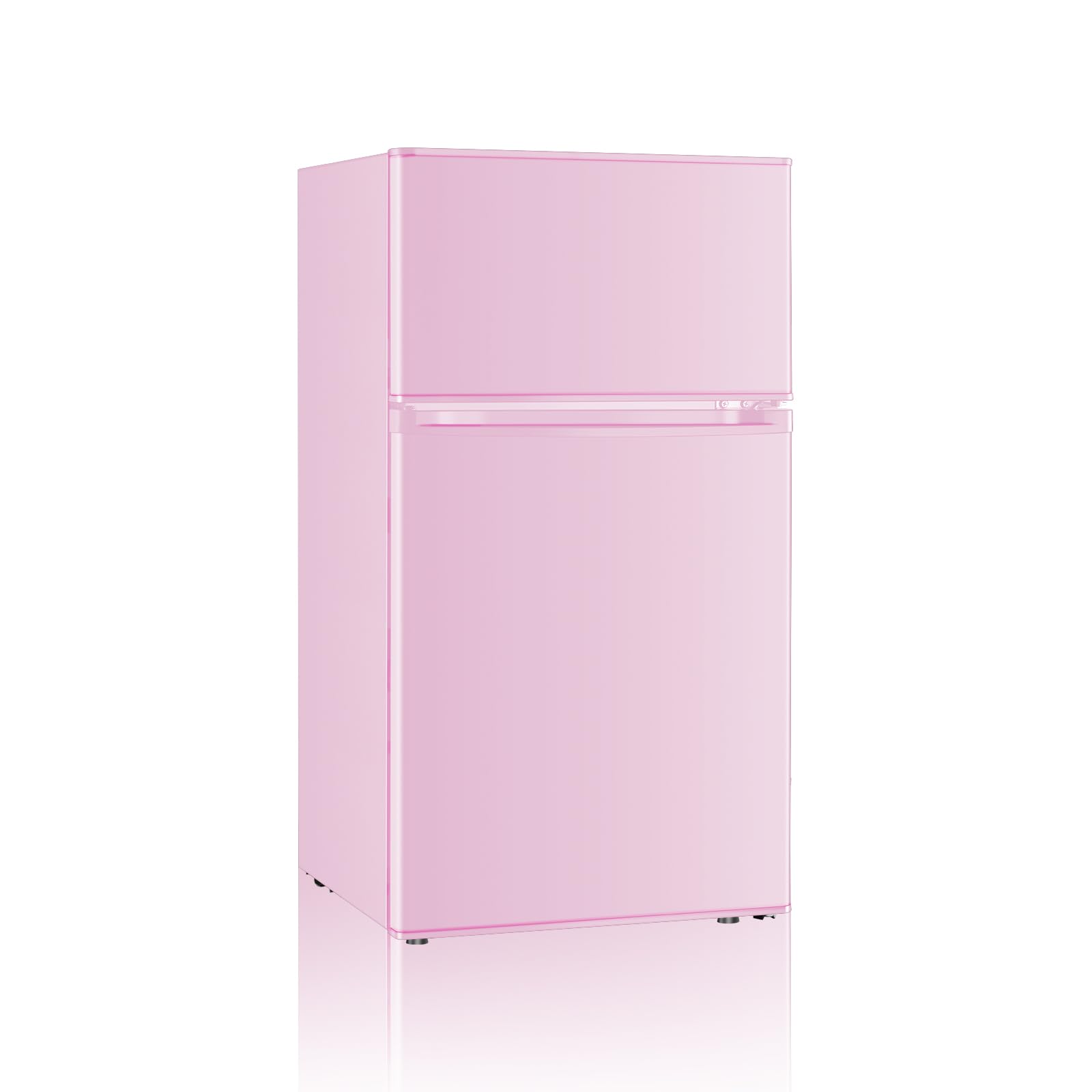 Saeoola Mini Fridge with Freezer, 3.2 Cu.Ft, 2 Doors Compact Mini Refrigerator with Separate Freezer for Dorm, Bedroom, Office, Apartment with 7-Level Temperature Control, Removable Shelves (Pink)