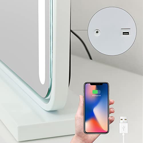 WAYKING Vanity Mirror with Lights, Makeup Mirror with Dimmiable 3 Lighting Modes LED Strip, Wall-Mounted and Tabletop Mirror with USB Charging Port (L22.83 x H17.32 inch)