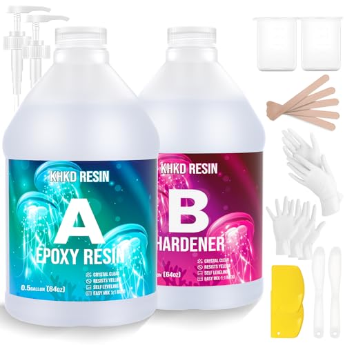 KHKD RESIN 1 Gallon Epoxy Resin Kit- 2 Part Ultra Crystal Clear Resina Epoxica- High Gloss Odorless, UV & Impact Resistance Food Grade Epoxy Perfect for DIY Crafts, Jewelry, Art Coating, Coaster, Tray