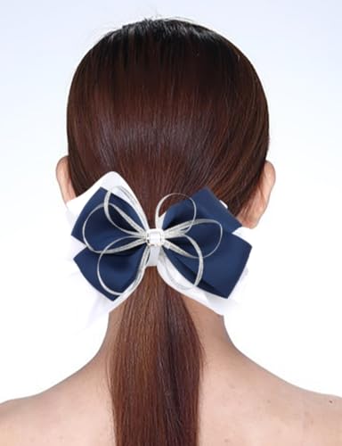 Walk Diary Hair Bows with Rhinestones Pearl 3 pcs Silk Bow Hair Clips,Brown White Hair Bows for Women