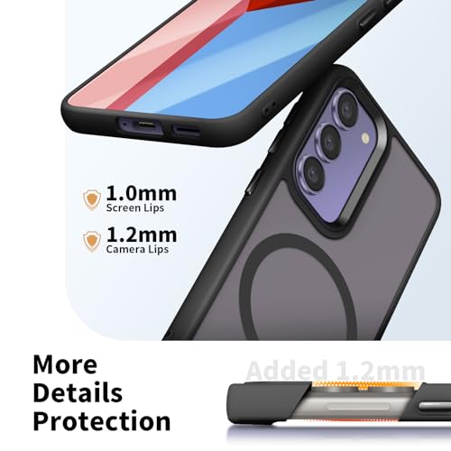 DNTMZIN Magnetic for Samsung Galaxy S22 Case with Wireless Chager Translucent Matte Anti-Fingerprint, Compatible with Magnetic, Slim Fit Shockproof Protective Phone Case,Black,014-S22-01