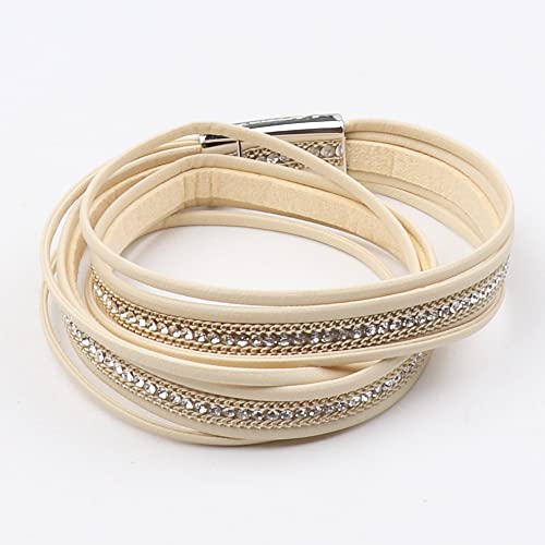 KSQS Tree Of Life Leather Multi-Layer Wraps Bracelet, Boho Wide Buckle Wristband Bangle, Braided Cuff Bracelets for Women(#75)