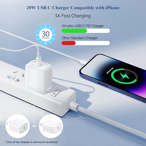 Ximytec 20W USB C Fast Charger [MFi-Certified] Compatible with iPhone 14/13/ 12/11/ XS/XR/X/ 8 /iPad, 2Pack PD Type C Charger Blocks with 3FT Type-C to Lightning Cables