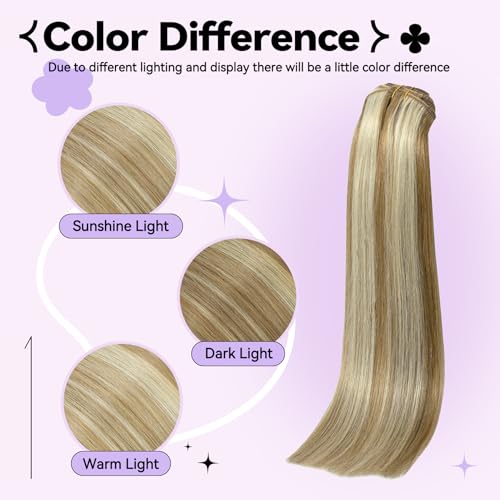 Ukira Blonde Clip in Hair Extensions, 15 Inch 70g 7pcs Ash Blonde Mixed Bleach Blonde Highlighted Hair Extensions, Ntural Straight Remy Human Hair Clip in Extensions for Women