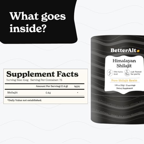 Better Alt BetterAlt Pure Himalayan Shilajit Resin High Potency for Men & Women| 75 Servings for Energy Boost & Immune Support, 85+ Trace Minerals, 75%+ Fulvic Acid, with Lab Test Report,400mg