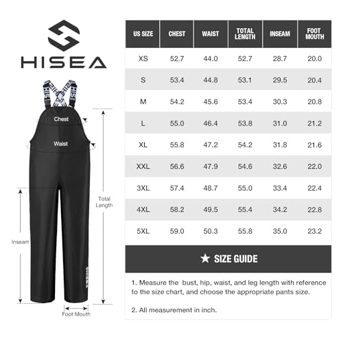 HISEA Waterproof Bib Overall Fishing Bib Pants Made from Durable PVC-Coated Nylon for Fishing, Hunting, Work, Sailing