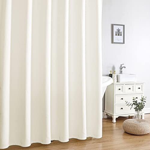 MISS SELECTEX Waffle Weave Fabric Shower Curtain for Bathroom and Bathtubs - Spa, Hotel Shower Curtain Luxury Bathroom Curtain, Heavyweight 230 GSM, Water Repellent, Washable(48Wx72H, Beige)