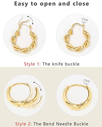 Adoyi Gold Hoop Earrings, 14K Gold Plated Lightweight Jewelry, Small Chunky Huggie Hoop Earrings Set for Women, 9 Pairs