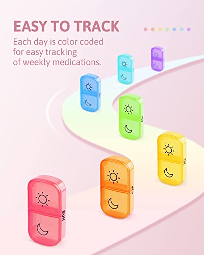 Weekly Pill Organizer 2 Times a Day with Same-Side Large Opening for Easy Filling & Retrieving, Color Tracking 7 Day AM PM Pill Box with Large BPA Free Pill Case for Vitamins, Fish Oils (Clear)