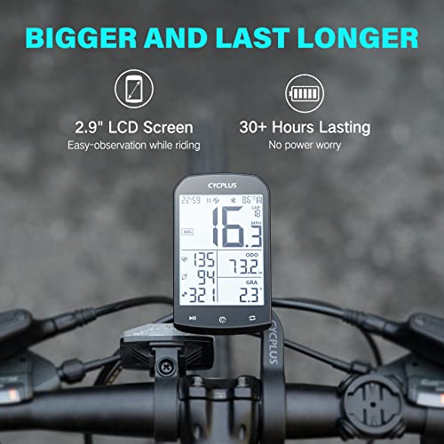 CYCPLUS GPS Bike Computer Waterproof Bicycle Speedometer and Odometer ANT+ Wireless Cycling Computer Compatible with App 2.9 Inch LCD Display with Backlight