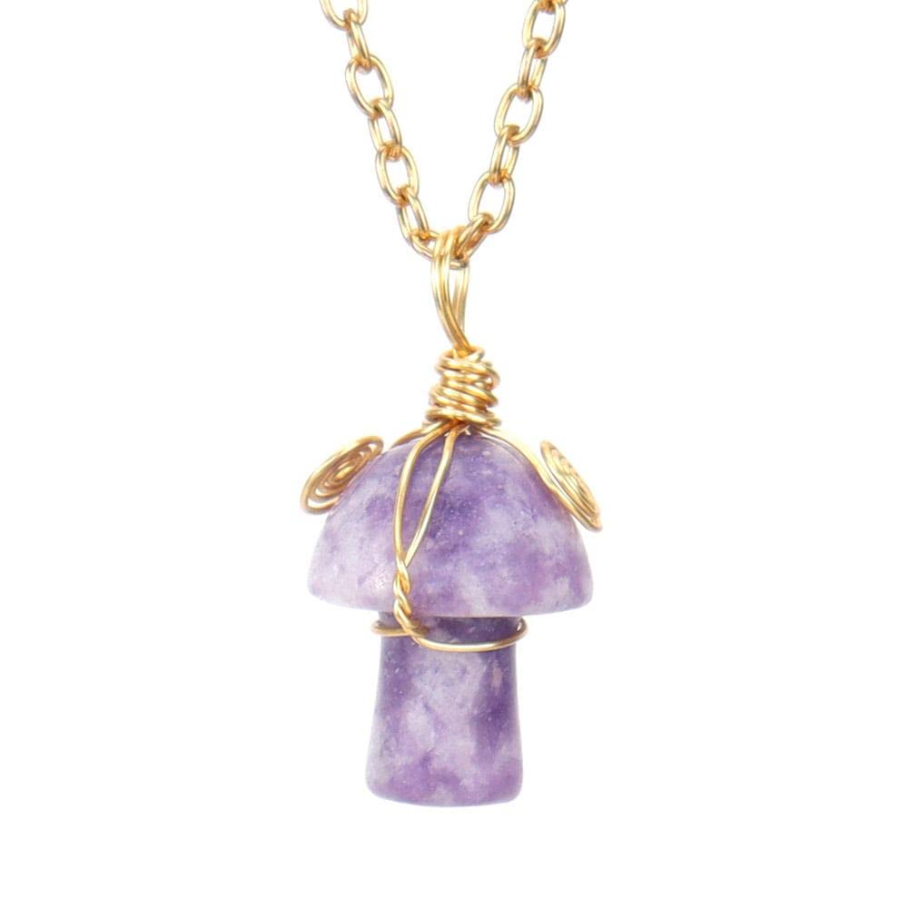 Rose Quartz Crystals Cute Mushroom Necklace for Women Teen Girls Trendy, Gold Plated Dainty Healing Chakra Preppy Necklaces Aesthetic