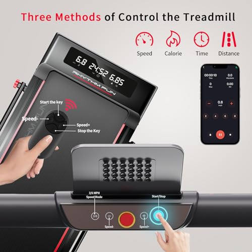 RHYTHM FUN Foldable Treadmill, 300 lb Capacity Walking Pad 2.5HP Treadmill Under Desk, Portable Treadmill for Home and Office, Folding Treadmill 2 in 1 with Remote Control, LED Display