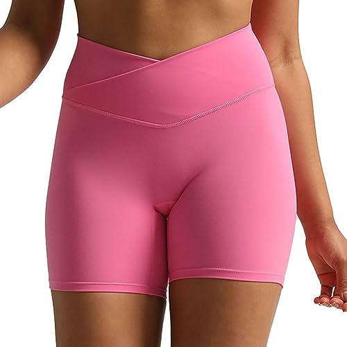 Aoxjox Trinity Workout Biker Shorts for Women Cross-Waist Crossover High Waisted Exercise Athletic Gym Running Yoga Shorts 6" (Taupe, X-Small)