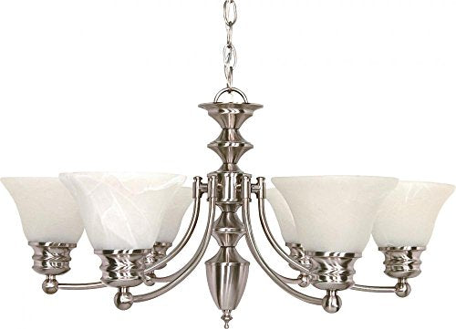 Nuvo 60/356 Six Light Empire Chandelier, 26 in, Brushed Nickel/Alabaster Glass