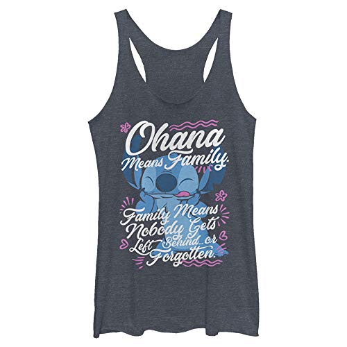 Disney Junior's Lilo & Stitch Ohana Family Tri-Blend Racerback Layering Tank, Navy Blue Heather, X-Small