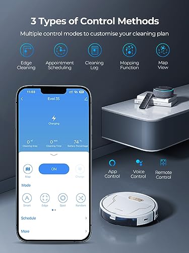 Laresar Robot Vacuums and Mop Combo, 4000Pa Strong Suction, Robotic Vacuum Cleaner with Auto Carpet Boost, Self-Charging, App&Remote&Voice Control, Super-Slim, Ideal for Pet Hair(Evol 3s)