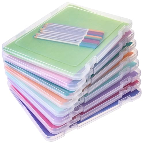 Gueevin 8 Pcs Clear A4 File Portable Paper Project Case, Storage Container, Plastic Flat Box Buckle, Document Letter Storage Box with Handle, 12.2 x 9.06 x 0.79 in for Board Game Magazine Scrapbook