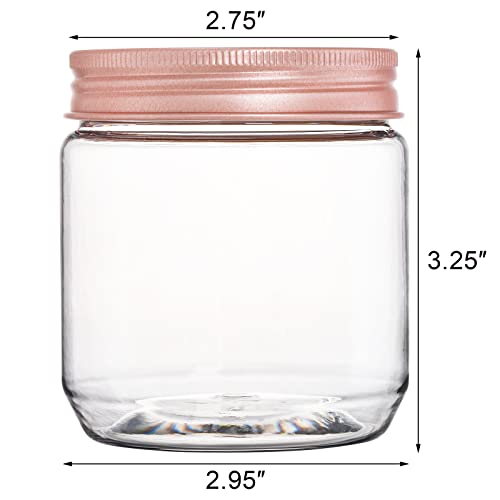 Fasmov 25 Pack 8 Ounce Clear Plastic Jars Containers with Rose Gold Lids, Round Empty Plastic Slime Storage Containers for Kitchen & Household Storage - BPA Free