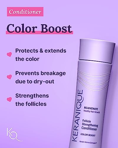 Keranique Color Treated Shampoo and Conditioner Set with Follicle Booster Hair Serum - Keratin Enriched Color Boost Set w/Shampoo, Conditioner & Thickening Spray for Women w/Fine, Thin, Colored Hair